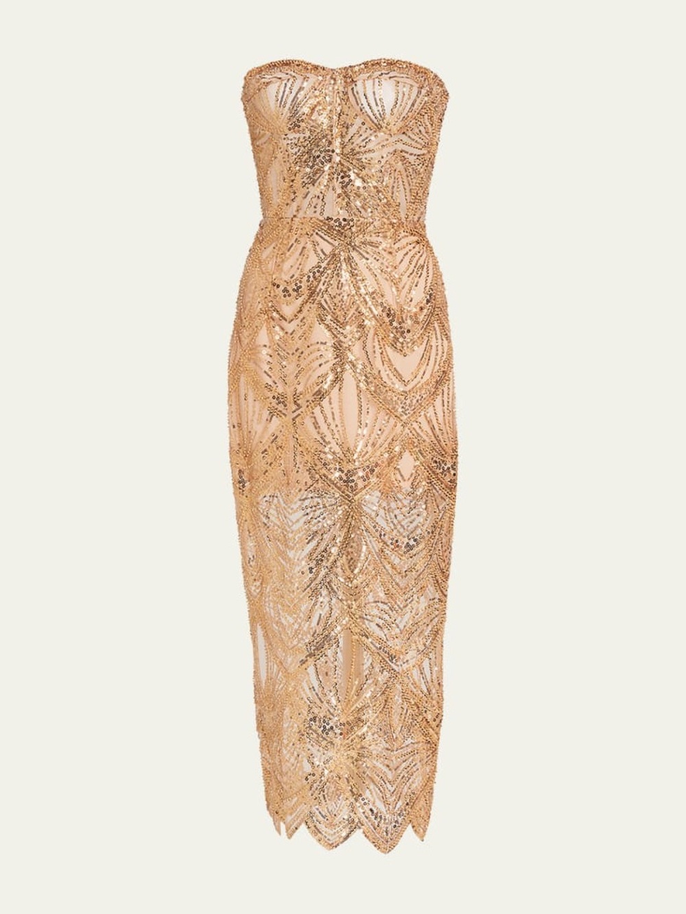 BRONX AND BANCO Giselle Strapless Sequin Midi Dress - Gold Party Cocktail Gown - Picture 4 of 16